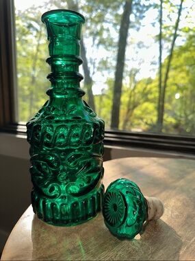 Emerald Green Jim Beam Vintage Glass Decanter with Stopper